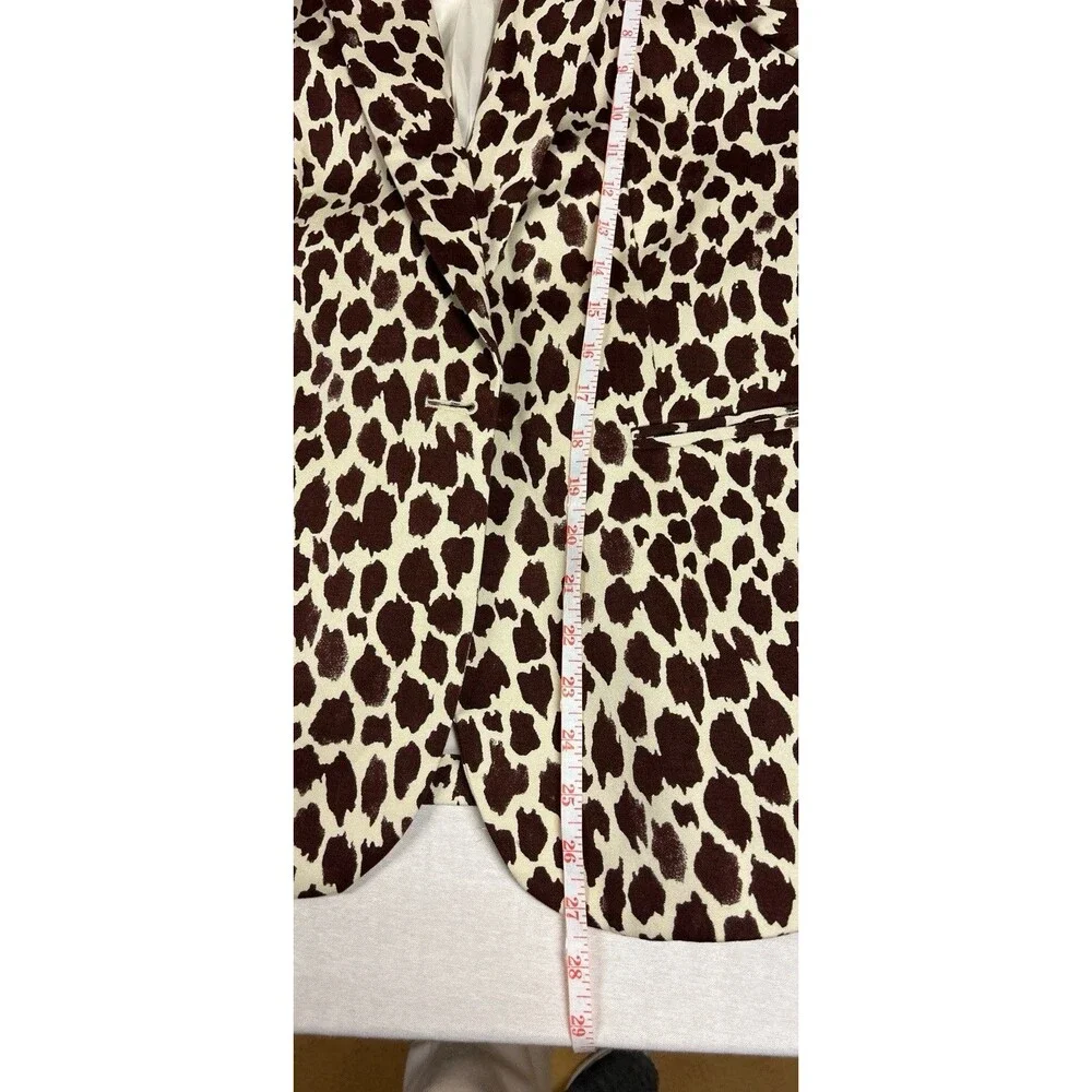 J Crew Womens Sz 10 Parke Blazer Cream Brown Animal Print Lining Cotton